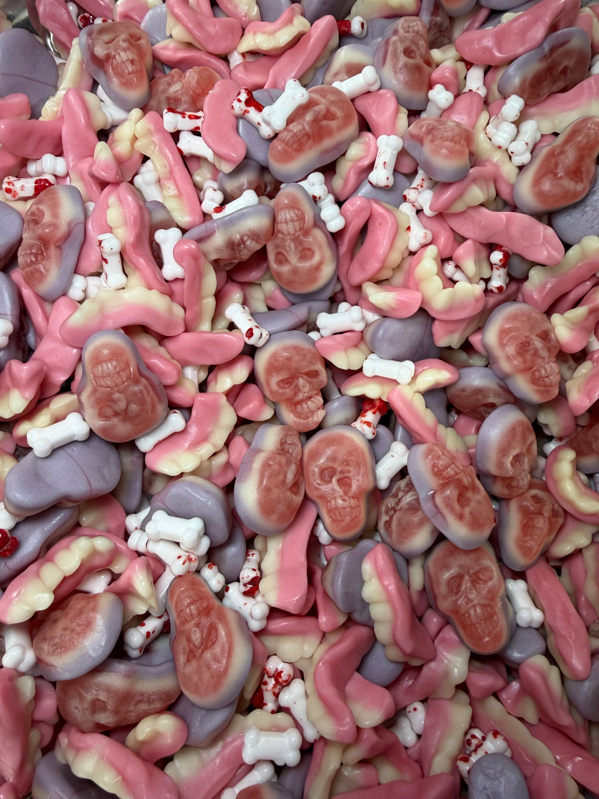 Pink and white gummies in Bone Appeteeth Mix